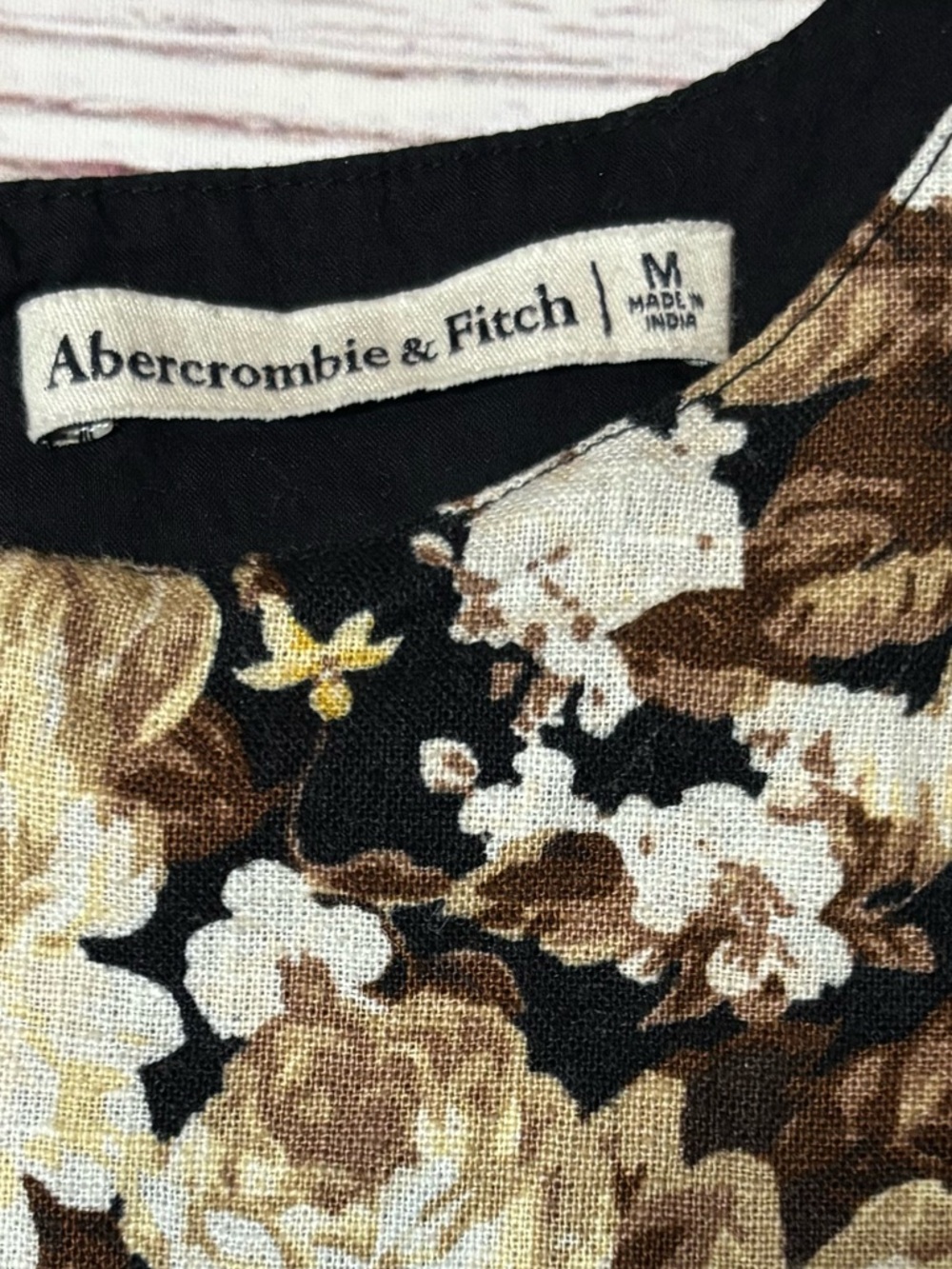 Abercrombie & Fitch Tall Brown Floral High Neck Linen Blend Mini Dress Sz M - Picture 8 of 10